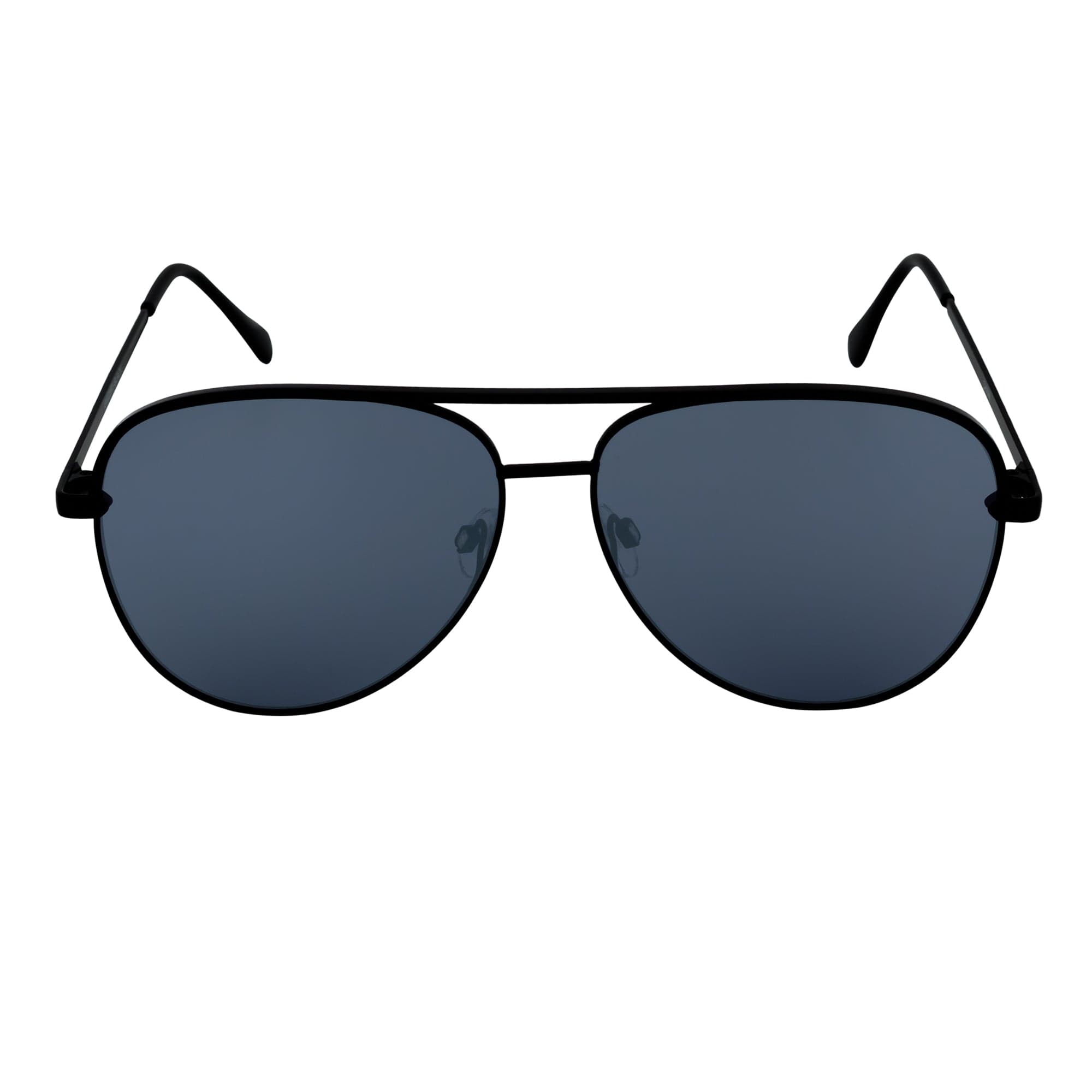 KEY - Oversize Large Flat Lens Metal Aviator Sunglasses Black Silver Mirror